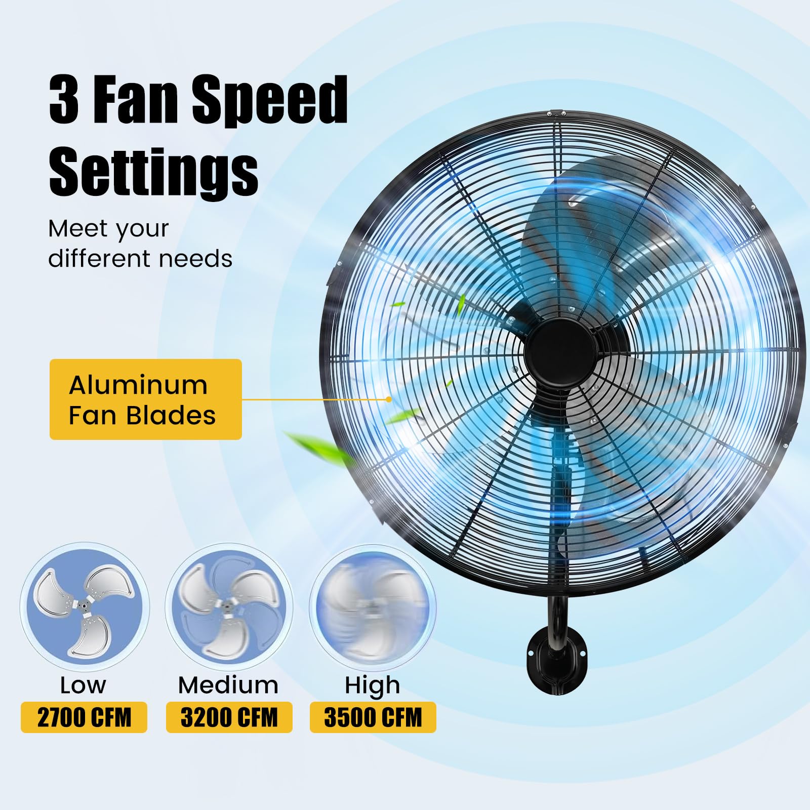 Tangkula 20 Inch Wall Mount Fan with Aluminum Fan Blades, Industrial 3-Speed Oscillating Metal Wall Fan, Heavy Duty Wall Mount Fan for Shop, Commercial, Garage, Warehouse, Workshops & Factory