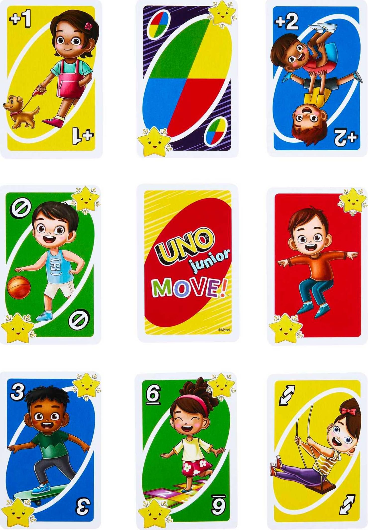 Mattel Games ​UNO Junior Move! Card Game for Kids with Active Play, Simple Rules, 3 Levels of Play and Matching