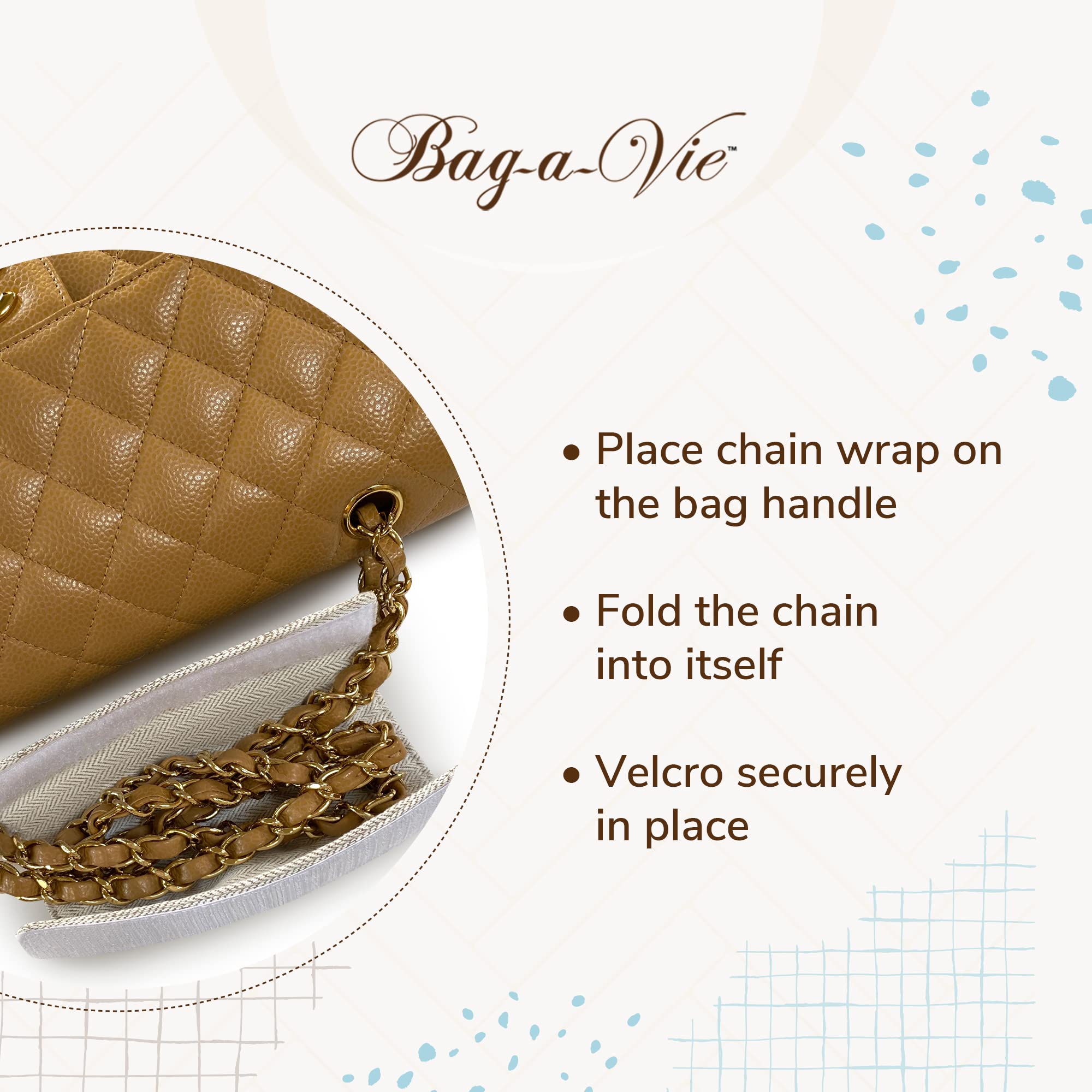 Bag-a-Vie Love HandleZ Herringbone Bag Handle Wrap - Handbag Leather Protector For Protecting Leather Against Chain Handles & Hardware - Chain Wrap Protection Preserves Longevity Of Designer Bags