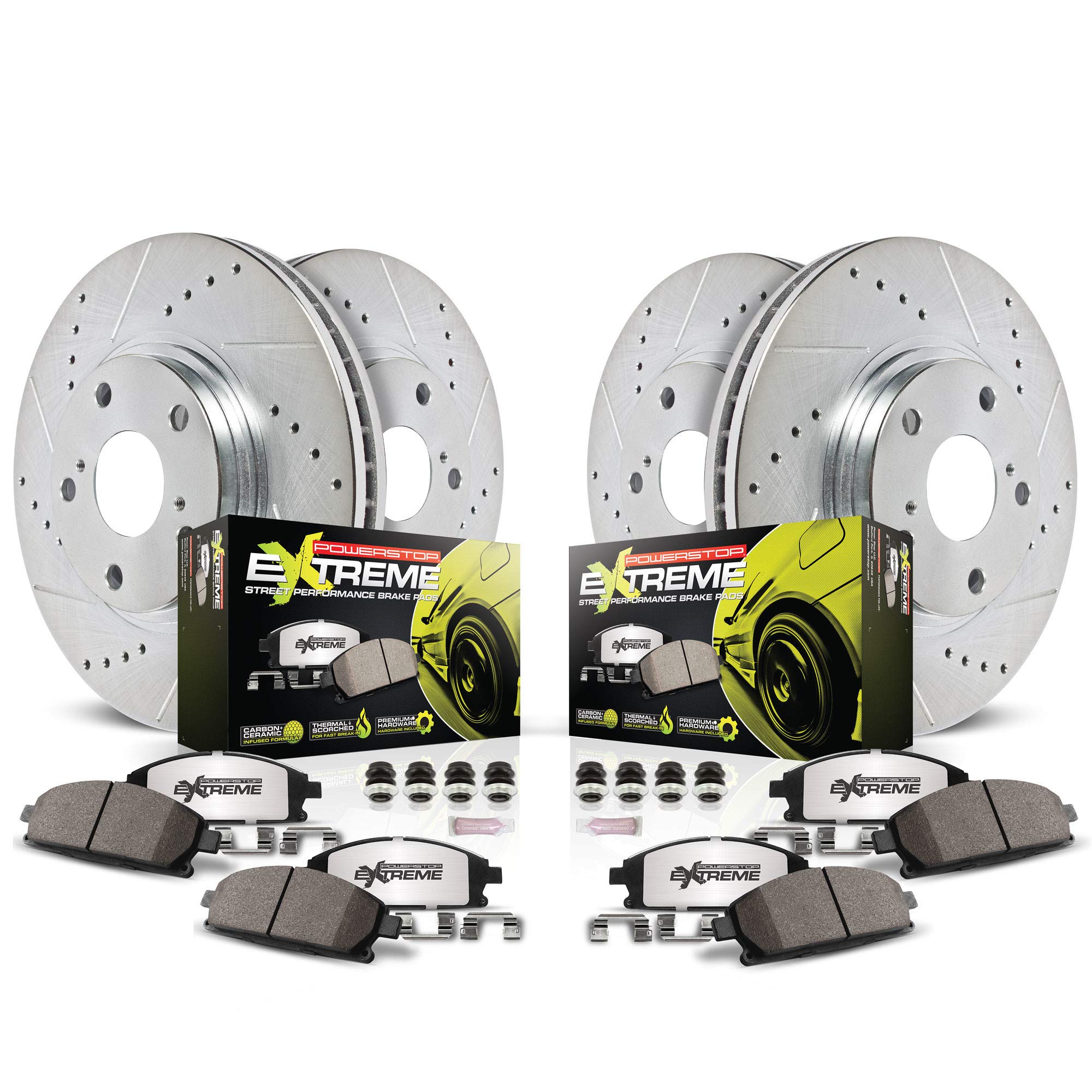 Power Stop K8885-26 Front and Rear Z26 Street Warrior Brake Pad and Rotor Kit For Cadillac XTS 2013-2019 [Model Specific]