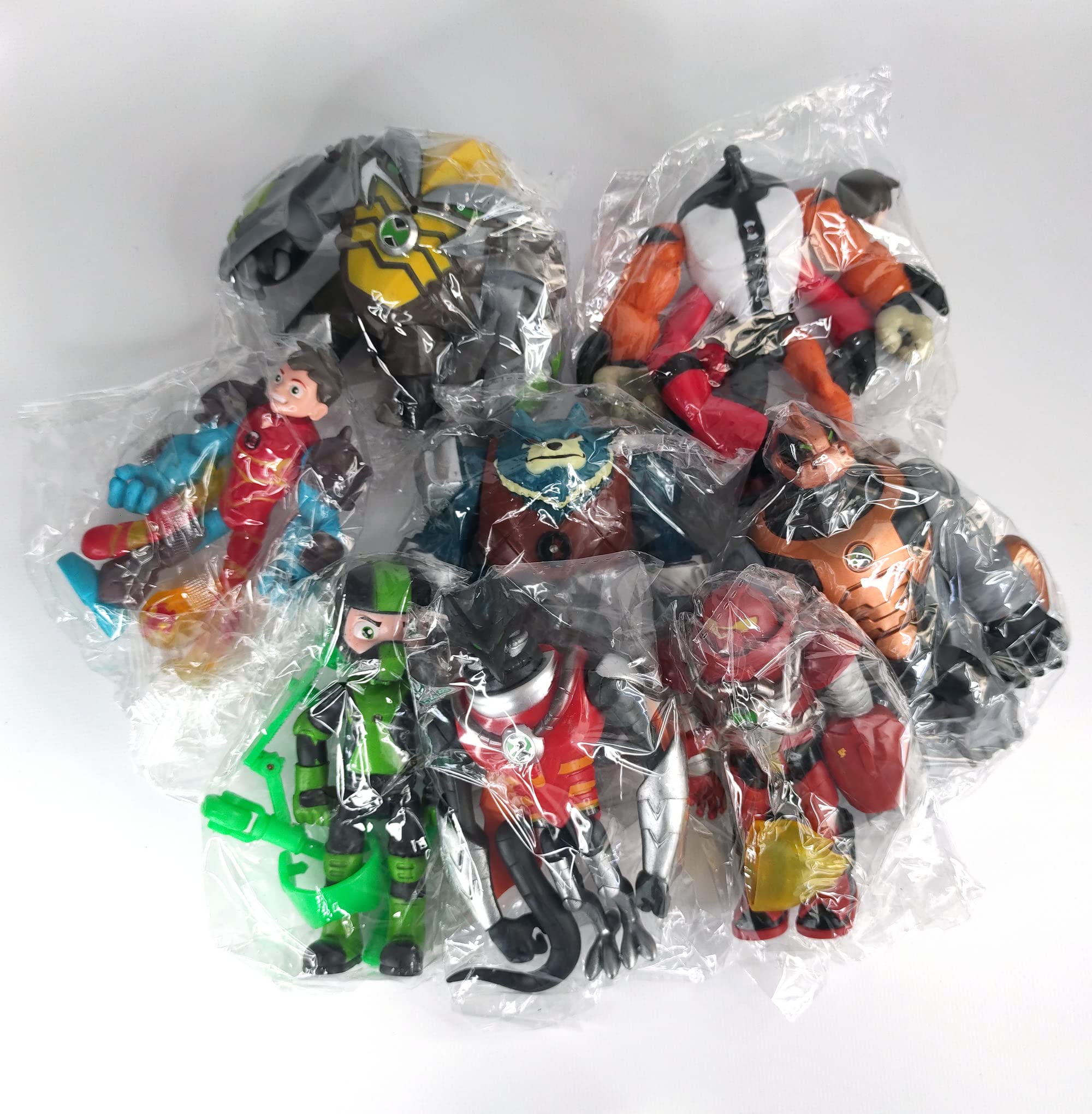 Toysvill Protector of Earth Action Figures - 8 Figurines Set (Four Arms, Jetray, Overflow, Heatblast, Armored Cannonbolt, Humungousaur, Ben Tennyson, Bashmouth)