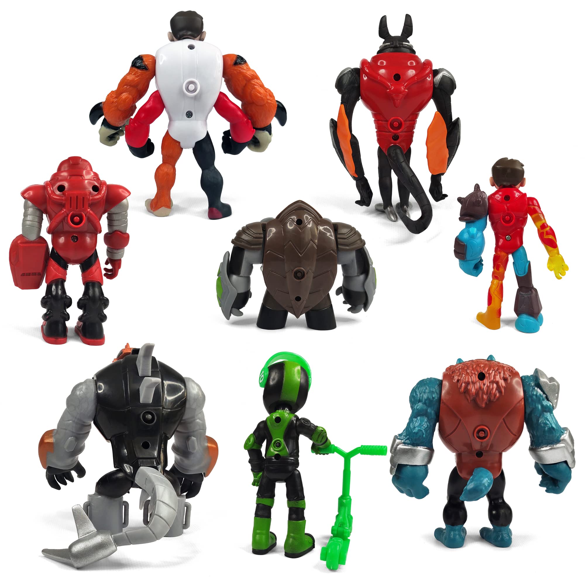 Toysvill Protector of Earth Action Figures - 8 Figurines Set (Four Arms, Jetray, Overflow, Heatblast, Armored Cannonbolt, Humungousaur, Ben Tennyson, Bashmouth)