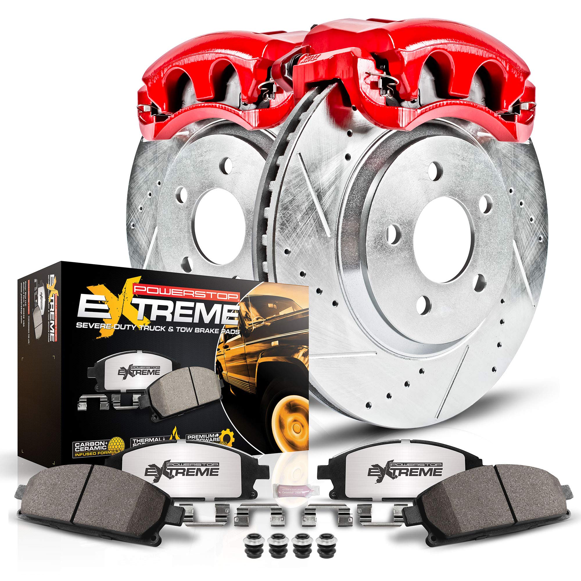 Power Stop KC8846-36 Rear Z36 Truck & Tow Brake Pad and Rotor Kit with Red Powder Coated Calipers For Ford Edge 2013-2014, Lincoln MKX 2013-2015 [Model Specific]