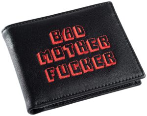 miramax, llc officially licensed black/red embroidered bad mother leather wallet