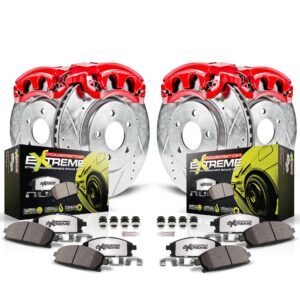 power stop kc8842a-26 front and rear z26 street warrior brake pad and rotor kit with red powder coated calipers for bmw 328i 2011-2013 [model specific]