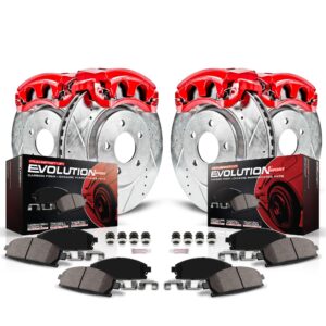 power stop kc7283 front and rear z23 daily driver brake pad and rotor kit with red powder coated calipers