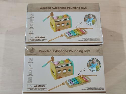 WOODENFUN Hammering Pounding Toys Wooden Educational Toy Xylophone Shape Sorter, Birthday Gift for 1 2 3 Years Boys Girls Baby Toddler Kids Developmental Montessori Learning Toy (Yellow)