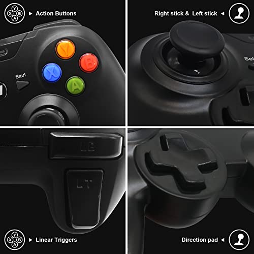 Wireless Gaming Controller, Dual-Vibration Joystick Gamepad Game Controller for PS3, PC, Android, Laptop Computer, Switch (with Phone Holder) (Black)