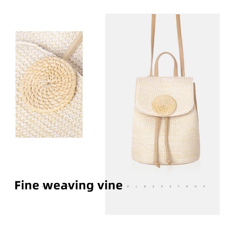 Anopo Small Straw Backpack for Women Summer Handmade Woven Beach Bag Bookbag Daypack Wicker Purse Bohomian Drawstring Shoulder Bag-L Rattan-Beige