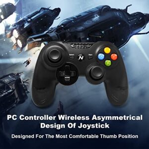 Wireless Gaming Controller, Dual-Vibration Joystick Gamepad Game Controller for PS3, PC, Android, Laptop Computer, Switch (with Phone Holder) (Black)