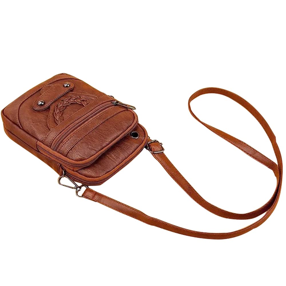 RONGTENG Small Crossbody Bags Retro Lightweight Cell Phone Purse Multi-Function Shoulder Bag for Women (Brown)