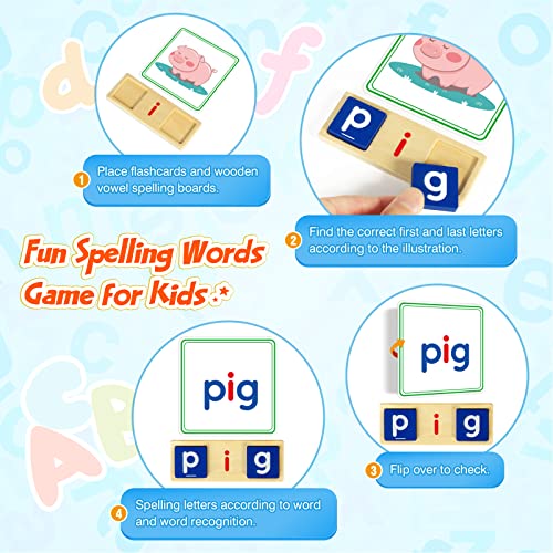 Learning Toys for 3 4 5 Years Old Kids - 116Pcs Short Vowel Letters Sorting Spelling Reading Toy Set with Double-Sided Flash Cards, Preschool Kindergarten Learning Activities Toy for Boys Girls