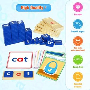 Learning Toys for 3 4 5 Years Old Kids - 116Pcs Short Vowel Letters Sorting Spelling Reading Toy Set with Double-Sided Flash Cards, Preschool Kindergarten Learning Activities Toy for Boys Girls