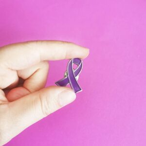 Purple Ribbon Pins 50Pcs Enamel Lapel Pin Purple Awareness Brooch for Alzheimer’s, Epilepsy, Pancreatic Cancer, Domestic Violence