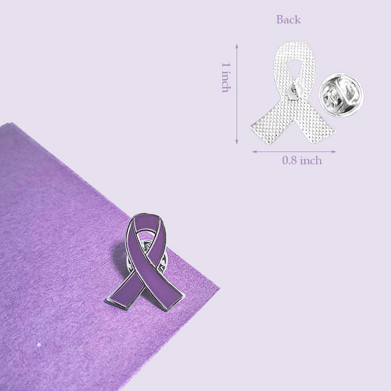 Purple Ribbon Pins 50Pcs Enamel Lapel Pin Purple Awareness Brooch for Alzheimer’s, Epilepsy, Pancreatic Cancer, Domestic Violence