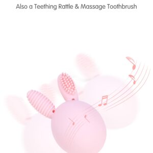 Bunny Eggy Teether Baby Teething Toy Rabbit Egg Rattle Toy Teething Pain Relief for Babies Boys Girls - Pink