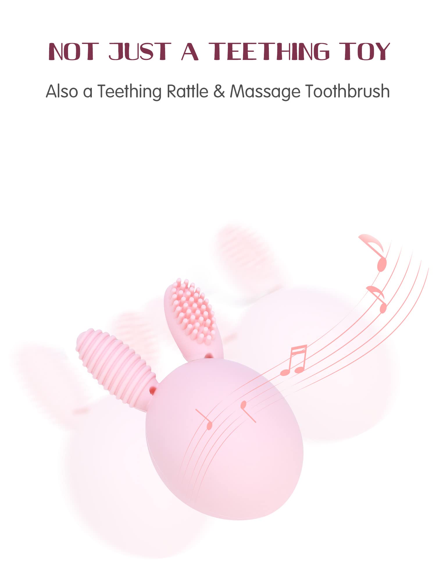 Bunny Eggy Teether Baby Teething Toy Rabbit Egg Rattle Toy Teething Pain Relief for Babies Boys Girls - Pink