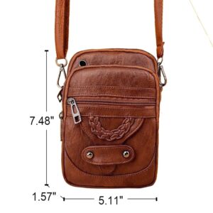 RONGTENG Small Crossbody Bags Retro Lightweight Cell Phone Purse Multi-Function Shoulder Bag for Women (Brown)