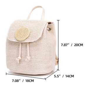 Anopo Small Straw Backpack for Women Summer Handmade Woven Beach Bag Bookbag Daypack Wicker Purse Bohomian Drawstring Shoulder Bag-L Rattan-Beige