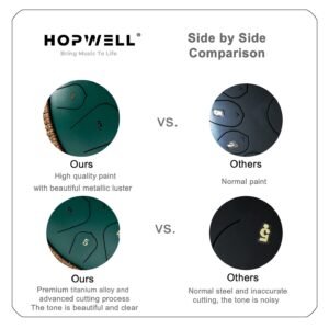 Steel Tongue Drum - HOPWELL 15 Note 14 Inch Tongue Drum - Hand Pan Drums with Music Book, Steel Handpan Drum Mallets and Carry Bag, D Major (Green)