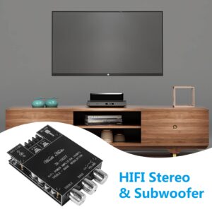 Diitao ZK-1002T Bluetooth 5.0 Amplifier Board 2.1 100Wx2 HiFi Subwoofer Audio AMP with Treble and Bass Control BT AUX Inputs, DC 9-24V 2.0 Channel Stereo Module for DIY Speakers, Password Free, Black