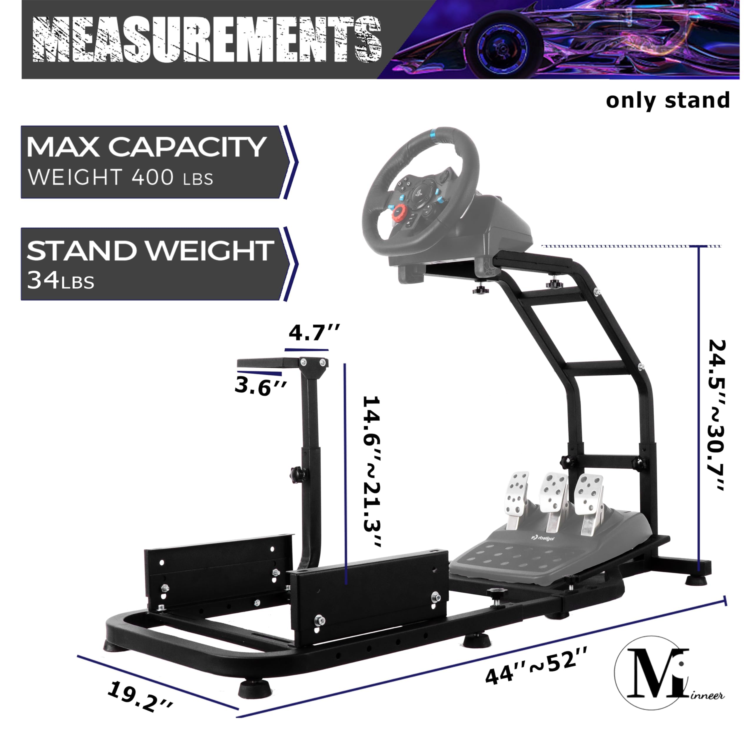 Minneer Ladder Type Driving Simulator Cockpit Match Seat Fits for Logitech/Thrustmaster/Fanatec/Moza/PXN G25/G27/G29/G920/G923/T300/T248/TX Racing Sim Mount(Seat, Wheel, Pedal, Handbrake Not Included)