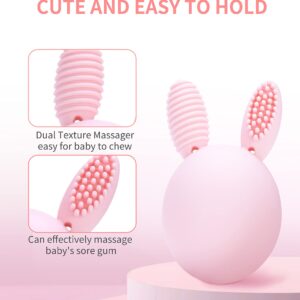 Bunny Eggy Teether Baby Teething Toy Rabbit Egg Rattle Toy Teething Pain Relief for Babies Boys Girls - Pink