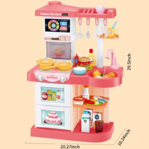 LZZAPJ Kids Play Kitchen Playset, Toy Kitchen with Remote Control Lights and Music,Pretend Steam and Play Sink, Pink Kitchen Accessories Set for Kid, Toddler Birthday for Boy Girls