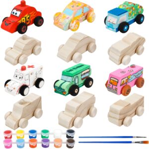 shapgei 12 pieces wood diy car toys unfinished wooden cars paintable wood car blocks crafts for students home activities easy woodworking and family time set for 3 4 5 years old boys girls