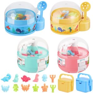 4 sets mini dinosaur claw machine toy fish catcher stuff toy kid prize favor handheld tiny toy with figures sea creature miniature novelty catcher storage box birthday carnival party game gift