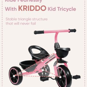 KRIDDO Tricycle for 2-5 Year Olds - Pink Toddler Trike With Gift for 24 Month to 4 Year Old Girls