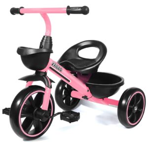 KRIDDO Tricycle for 2-5 Year Olds - Pink Toddler Trike With Gift for 24 Month to 4 Year Old Girls