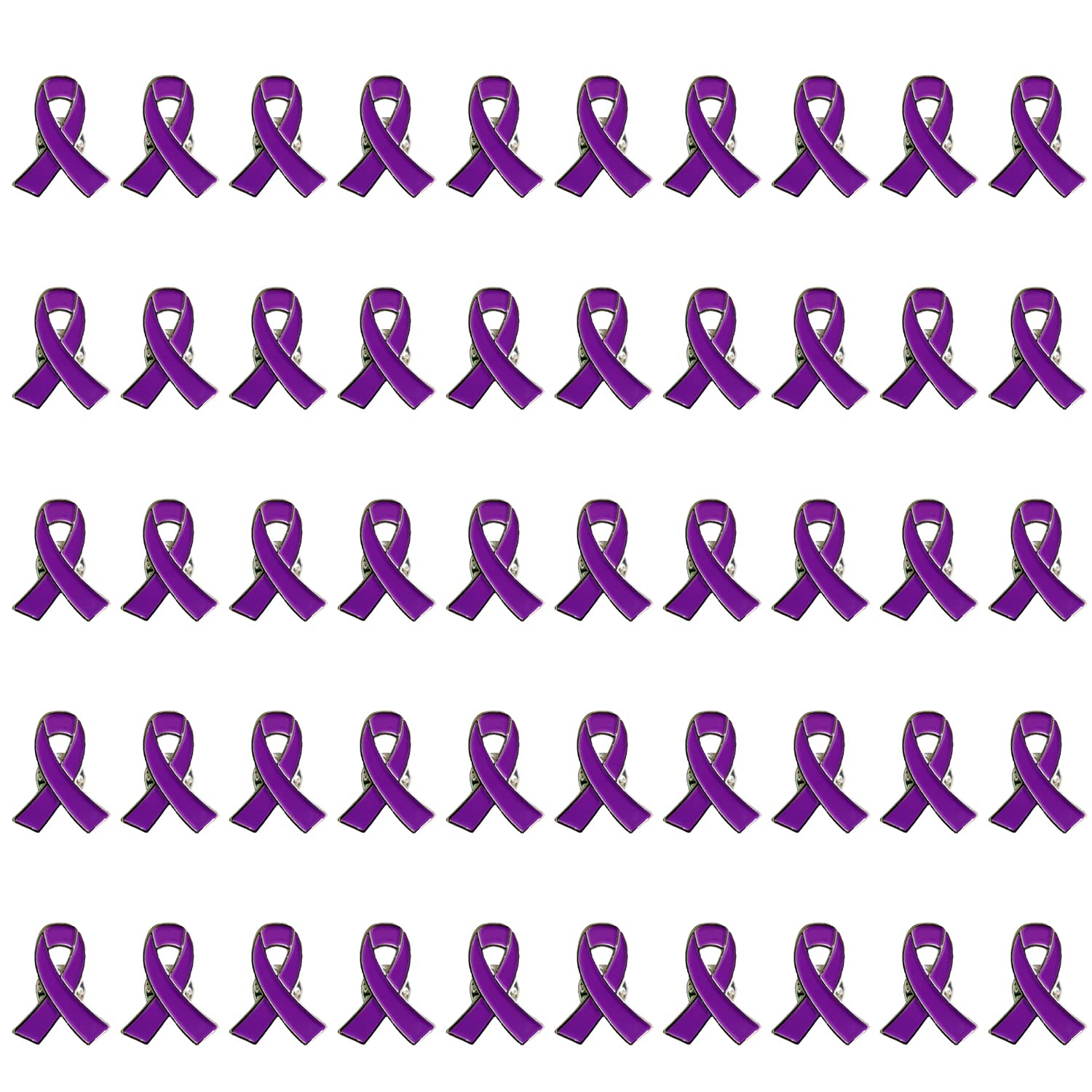 Purple Ribbon Pins 50Pcs Enamel Lapel Pin Purple Awareness Brooch for Alzheimer’s, Epilepsy, Pancreatic Cancer, Domestic Violence