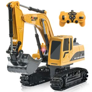 id gerilla remote control excavator toy, rc construction - metal shovel digger vehicles with lights sounds and 680° rotation digging sand, christmas birthday present for aged 3 4 5 6-10 + year old