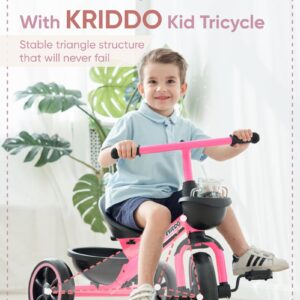 KRIDDO Tricycle for 2-5 Year Olds - Pink Toddler Trike With Gift for 24 Month to 4 Year Old Girls