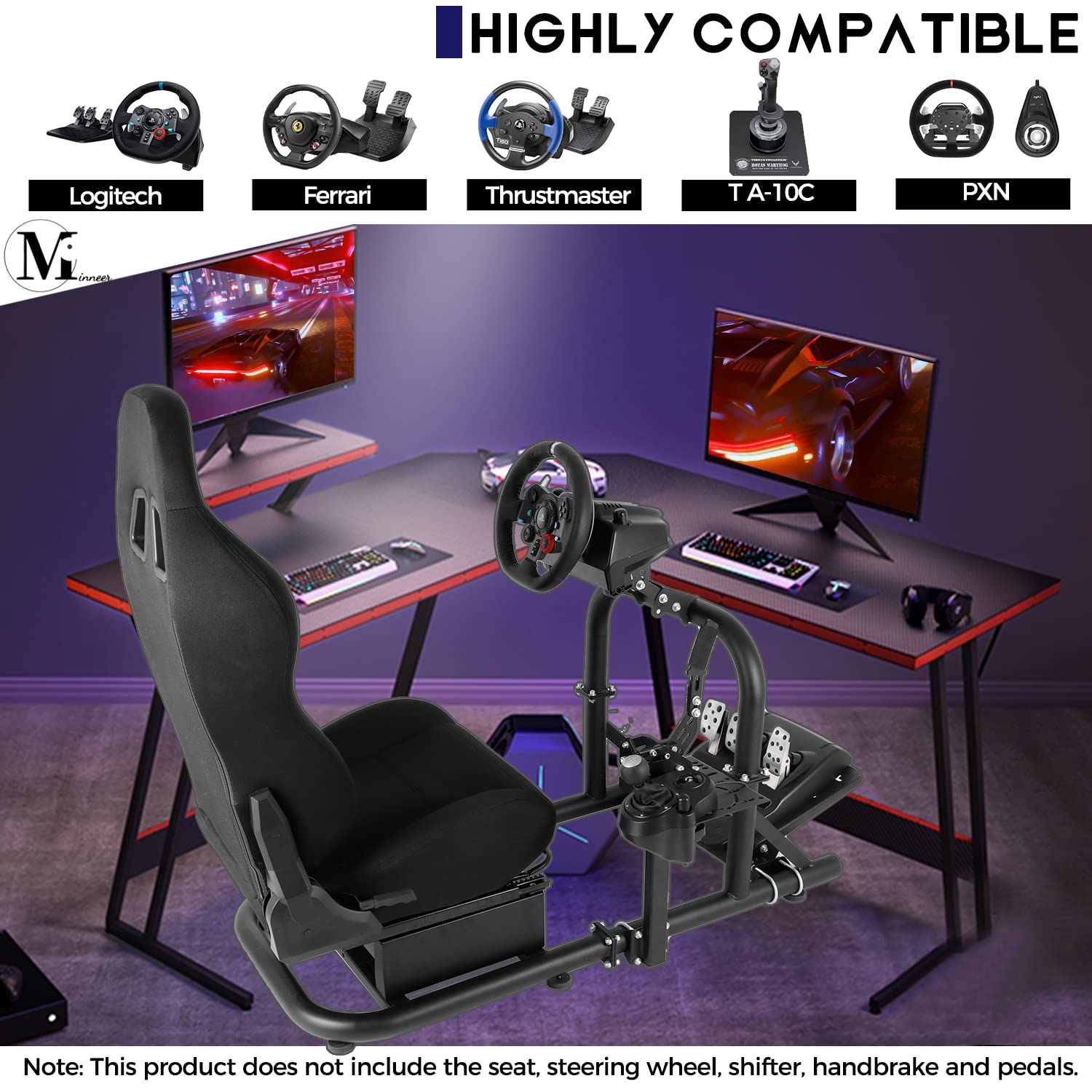 Minneer Stable Racing Simulator Cockpit Fit for Logitech/Thrustmaster/Fanate G29 G920 G923 T248 T300,Steering Wheel Stand,Not Included Seat,Wheel,Pedal & Handbrake