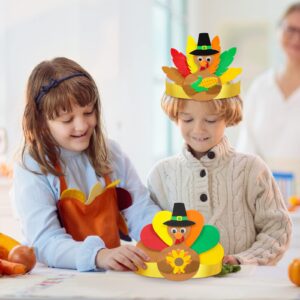 Winlyn 24 Sets Thanksgiving Turkey Headbands Fall Thanksgiving Craft Kits DIY Turkey Hats with Fall Leaf Pumpkin Turkey Feather Foam Stickers Googly Eyes Art Sets for Kids Party Classroom Activities