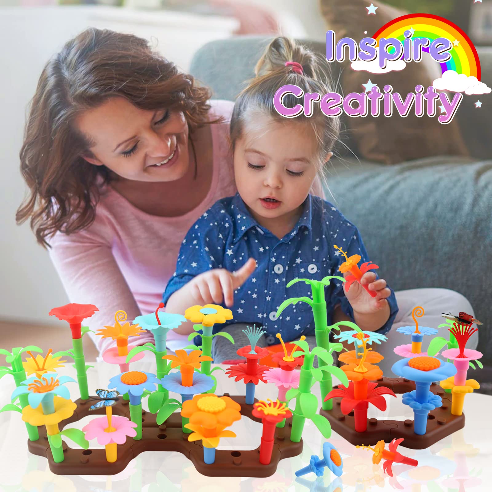 ROATEE 76PCS Toddler Toys, Garden Building Toy Kits for 3 4 5 6 7 Years Old Kids, Preschool Educational Activity Toy, Indoor and Outdoor Stacking Game Gifts for Children's Birthday and Christmas