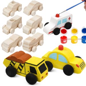 12 Pieces Unfinished Wooden Cars Wood DIY Car Toys Wood Crafts Painting Crafts Kit for Student Easy Woodworking Set Family Activities Arts and Crafts Kit for Kids