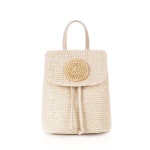 anopo small straw backpack for women summer handmade woven beach bag bookbag daypack wicker purse bohomian drawstring shoulder bag-l rattan-beige