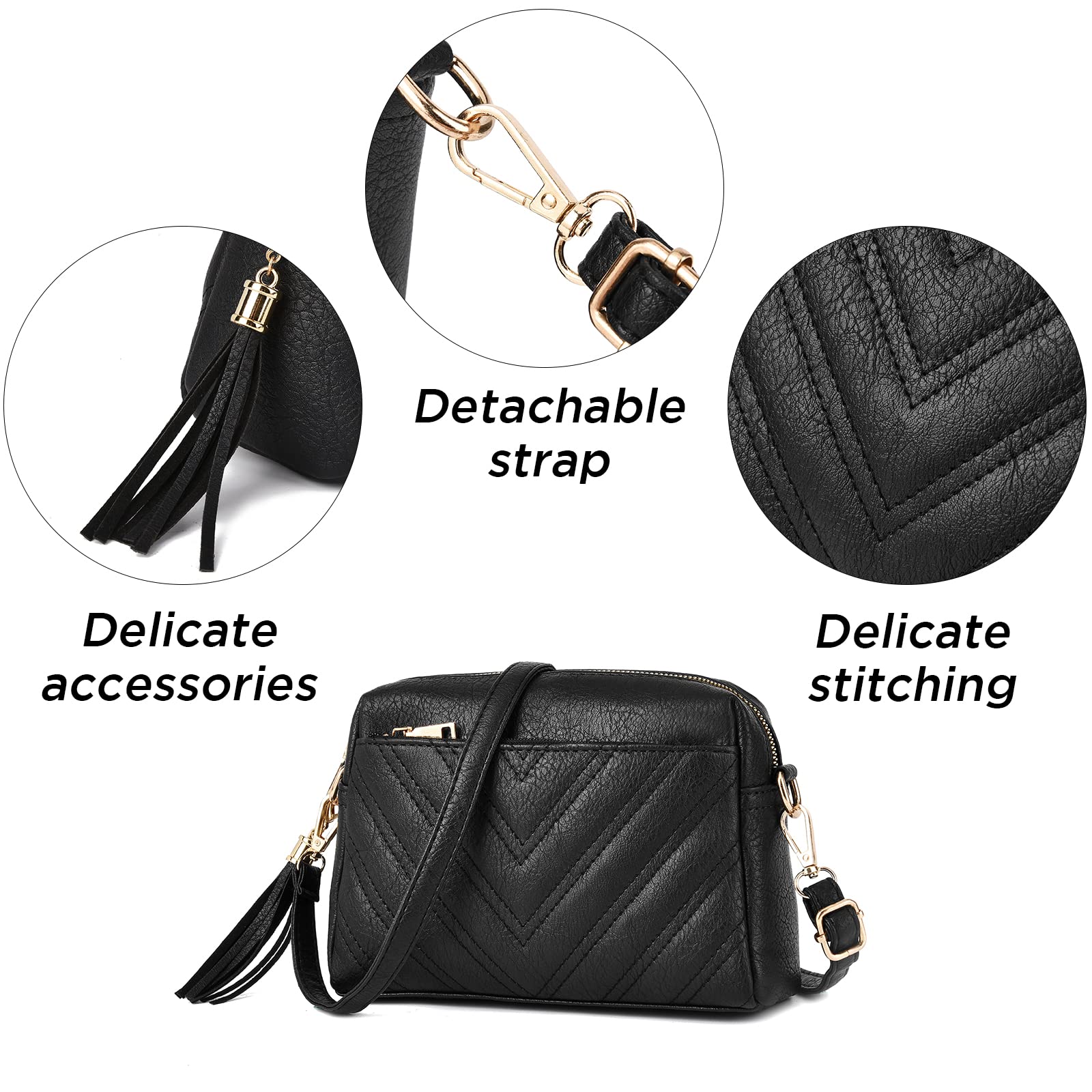 I IHAYNER Cute Little PU Leather Small Crossbody Bag for Women Shoulder Handbag for Teen Girls Lightweight Purse With Tassel Black