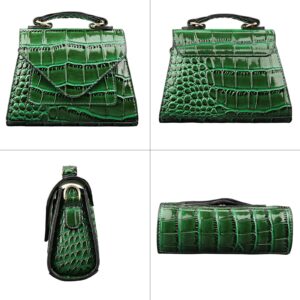 Trendy Mini Purse for Women, Small Crocodile Pattern Crossbody Bag, Vegan Leather Clutch Top Handle Shoulder Handbag (Green)