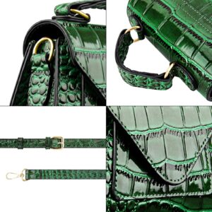 Trendy Mini Purse for Women, Small Crocodile Pattern Crossbody Bag, Vegan Leather Clutch Top Handle Shoulder Handbag (Green)