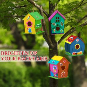 107 Pcs Wooden Birdhouse DIY Kits, Includes 21 Unfinished Wood Mini Bird House 24 Watercolor Pen 50 Bird Butterfly Flower Slices 12 Cute Animal Stickers for Kids Adults DIY Craft Making Supplies