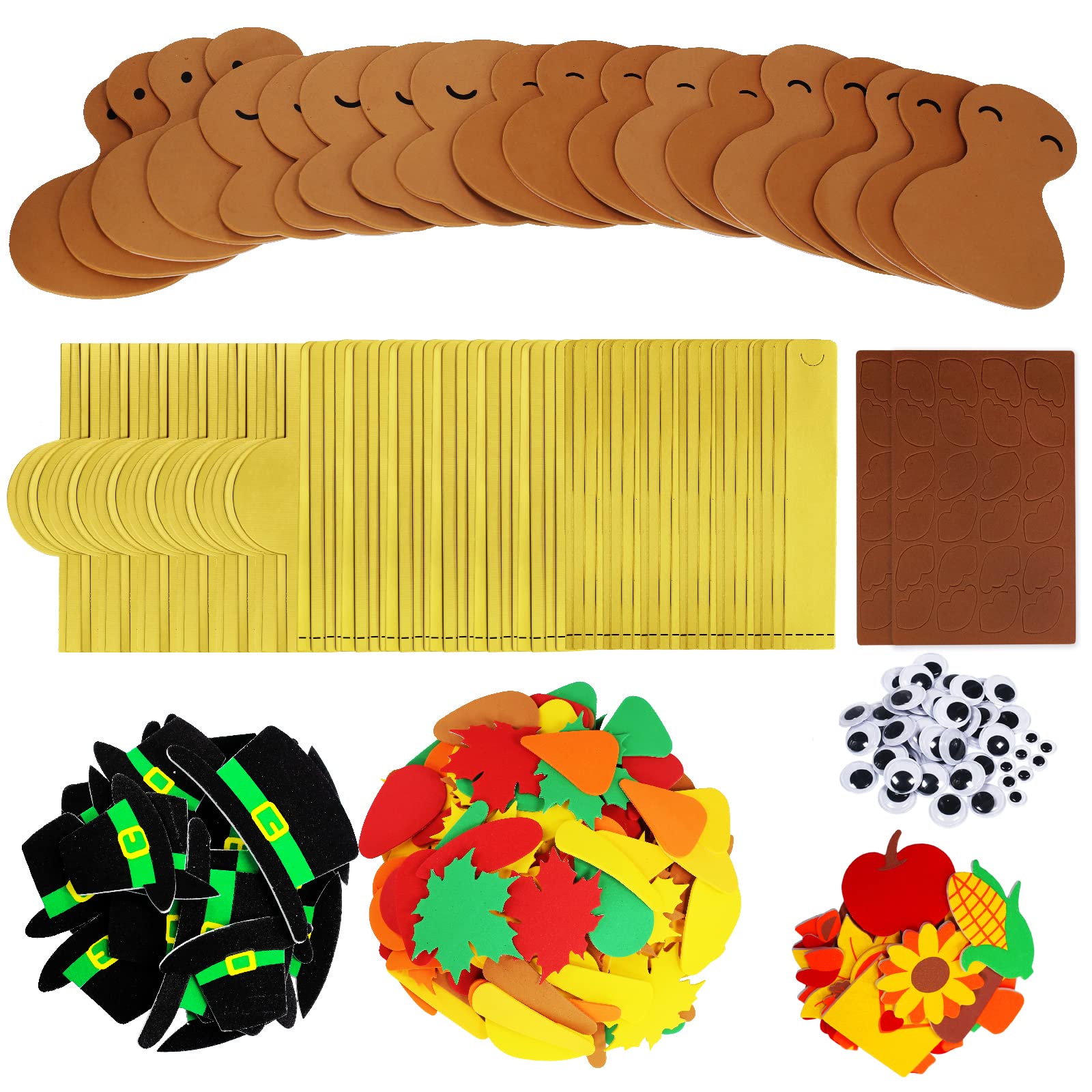 Winlyn 24 Sets Thanksgiving Turkey Headbands Fall Thanksgiving Craft Kits DIY Turkey Hats with Fall Leaf Pumpkin Turkey Feather Foam Stickers Googly Eyes Art Sets for Kids Party Classroom Activities