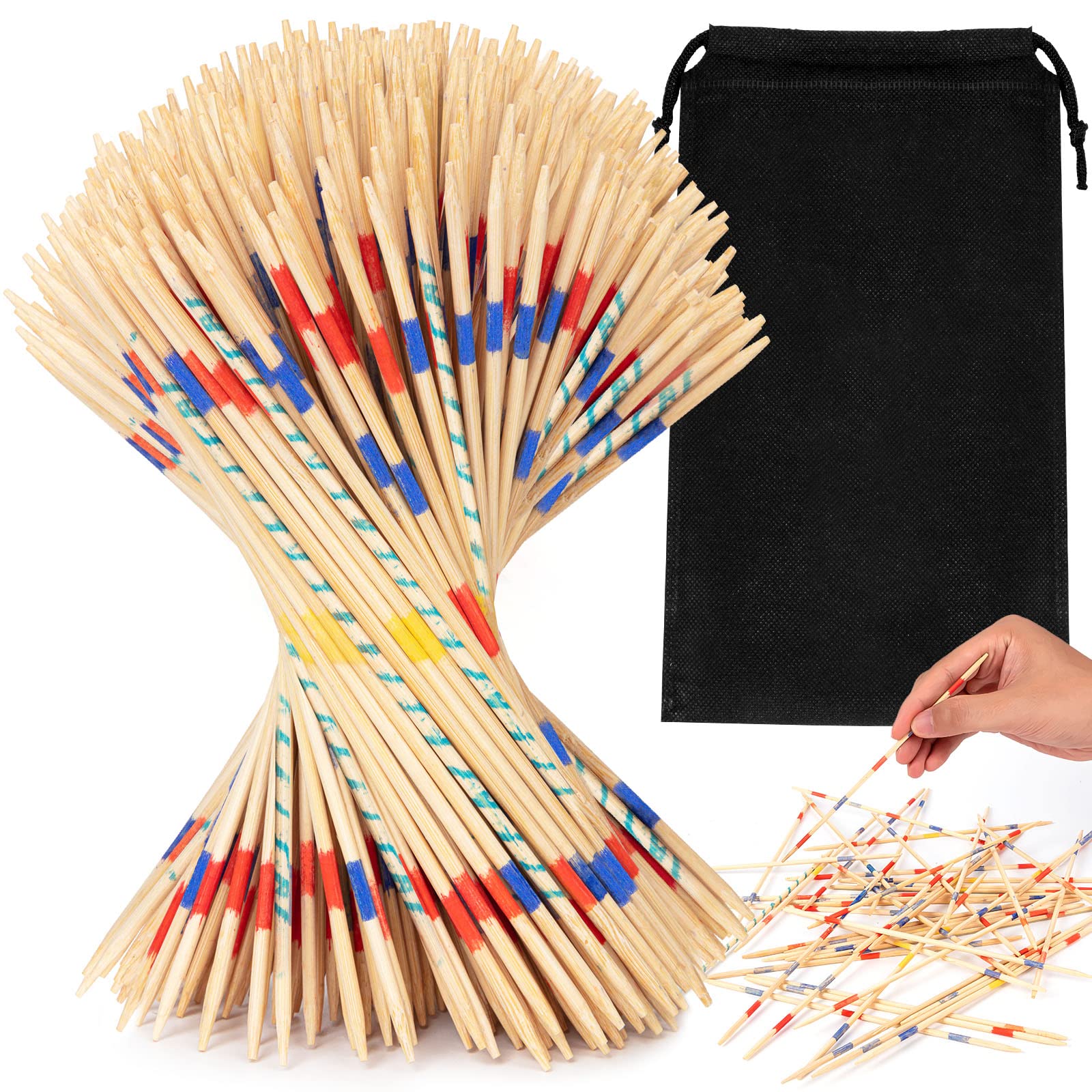 CLESDF Pick Up Sticks for Kids, 290pcs Classic Wooden Pickup Sticks Game Toys with 1 Black Bag for Family Fun Game Gift