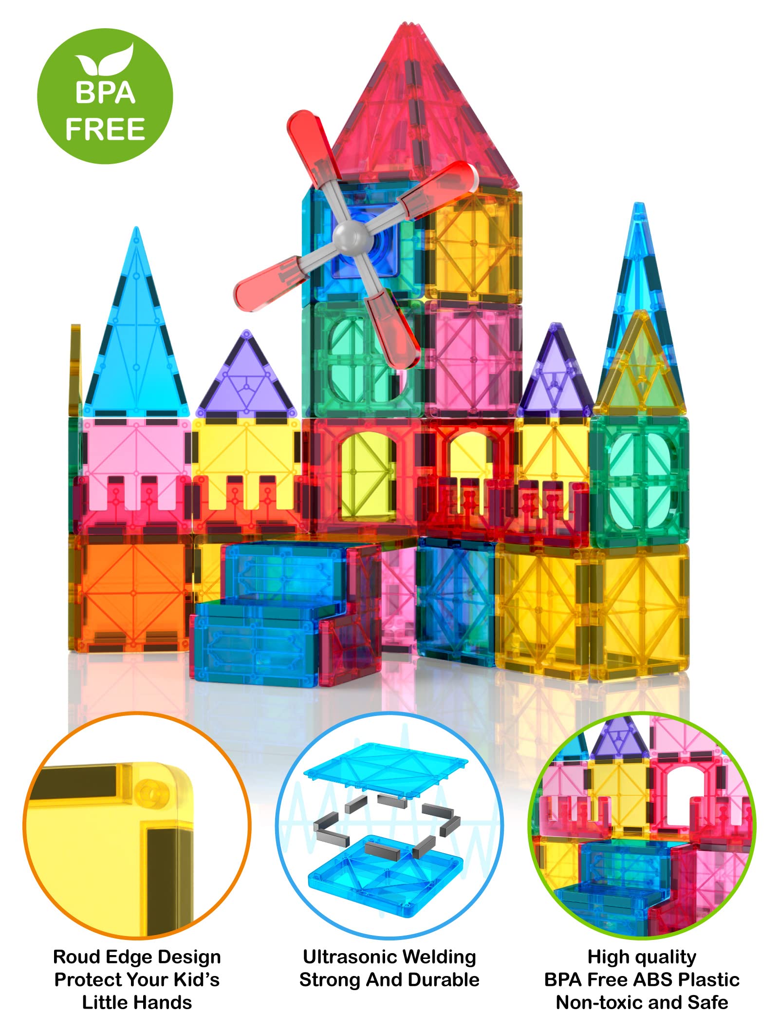 Jasonwell 100pcs Magnetic Tiles Building Blocks Set for Boys Girls Preschool Educational Magnet Construction Kit Stacking STEM Toys Christmas Birthday Gift for Kids Toddler 3 4 5 6 7 8 9 10 + Year Old