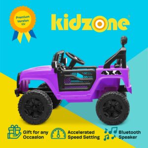 Kidzone Ride On Truck 12V Battery Powered Electric Kids Car Vehicle Toy with DIY License Plate, 4 Wheeler Quad, Parent Remote Control, MP3, High Low Speeds, LED Lights - Purple