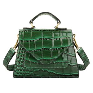 trendy mini purse for women, small crocodile pattern crossbody bag, vegan leather clutch top handle shoulder handbag (green)