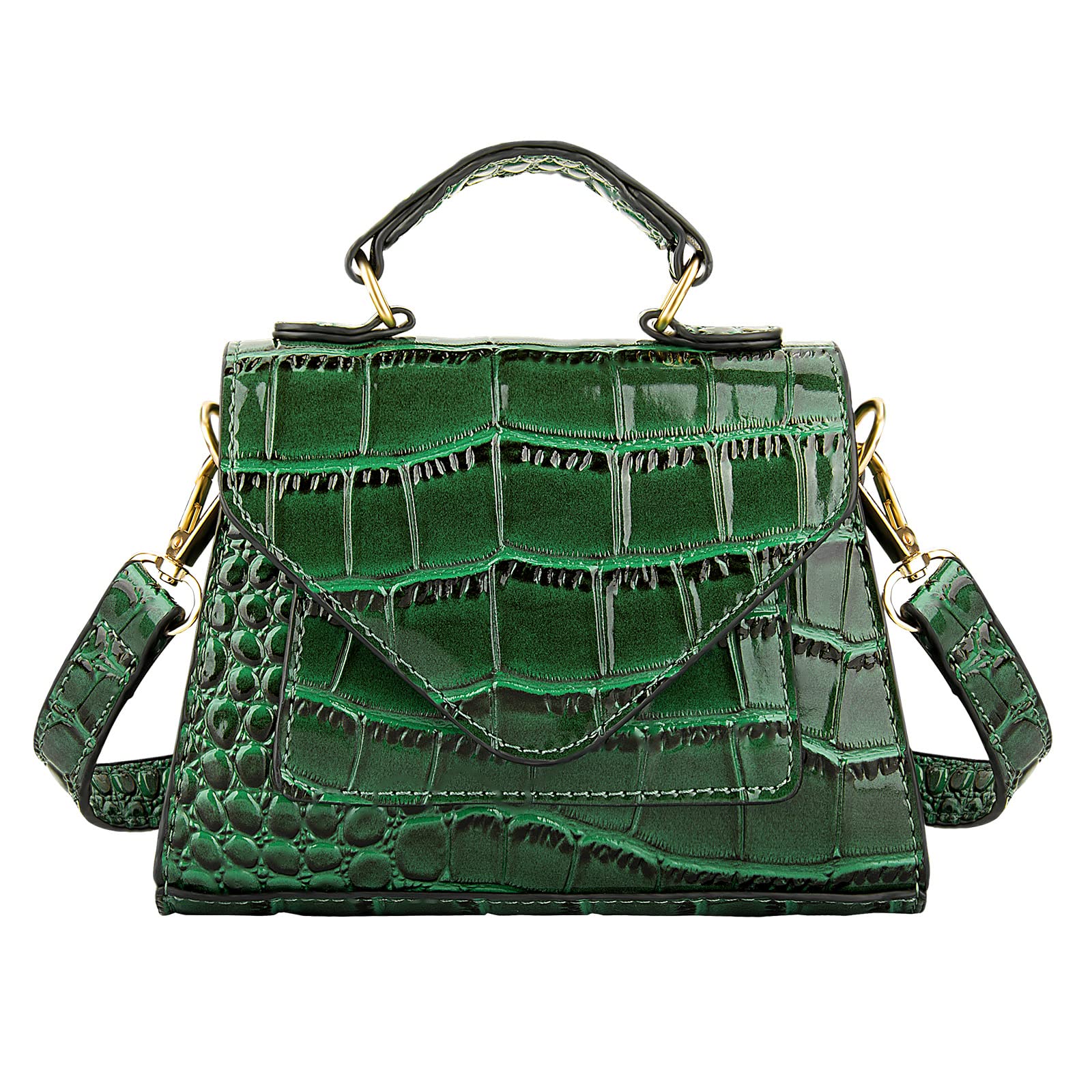 Trendy Mini Purse for Women, Small Crocodile Pattern Crossbody Bag, Vegan Leather Clutch Top Handle Shoulder Handbag (Green)